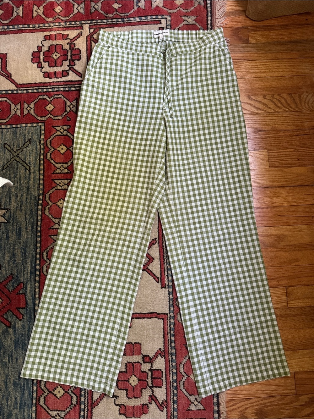 Sonderhaus perfect Green Gingham Wide Leg linen Pants S